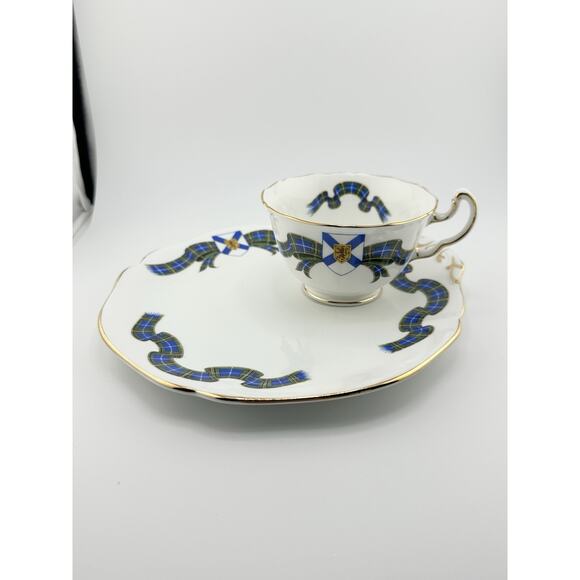 Vintage Adderly Blue Tartan "Nova Scotia" Tea Cup and Snack Plate Set Bone China - Picture 2 of 9
